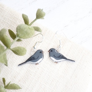Dark-Eyed Junco Earrings, Handmade Birdwatcher Gift, Cute Bird Earrings, Birder Gift