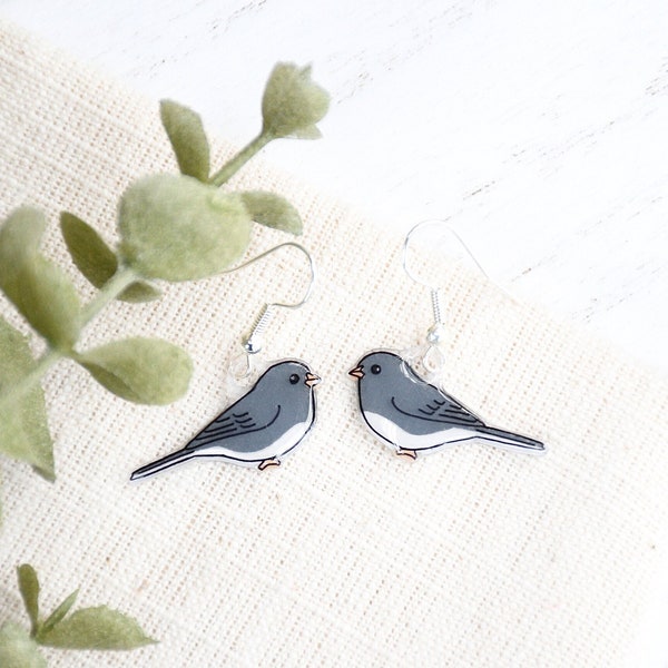 Dark eyed Junco Earrings, Backyard Bird, Bird Earrings, Handmade Earrings, Songbird Earrings, Cute Animal Earrings, Birdwatcher Gift