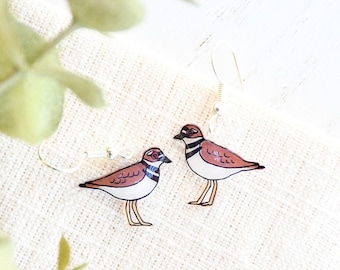 Handmade Killdeer Bird Dangle Earrings, Birder Gift, Summer Earrings, Beach Earrings, Cute Bird Earrings, Unique Birdwatcher Gift