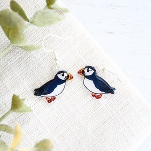 Papageientaucher Ohrringe, Baumeln & Tropfen, Vogel Ohrringe, Handgemachte Ohrringe, Vogel Schmuck, Papageientaucher, Winter Vogel Ohrringe, Süßer Seevogel, Ozean
