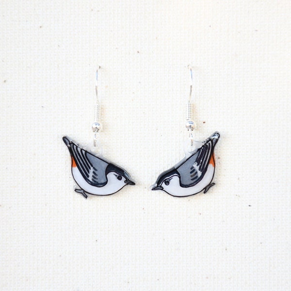 White breasted Nuthatch Earrings, Bird Earrings, Dangle & Drop, Bird Jewelry, Cute Animal Earrings, Unique Earrings, Handmade Earrings, Gift