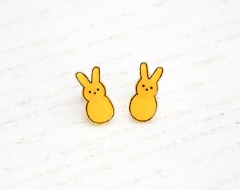 Easter Peep Earrings Studs, Pink or Yellow Marshmallow Bunny Earrings, Spring Earrings, Rabbit Earrings, Candy Earrings,Easter Bunny Jewelry