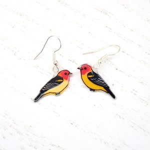 Western Tanager Earrings, Bird Earrings, Bird Jewelry, Dangle & Drop, Cute Animal Earrings, Unique Earrings, Handmade Earrings, Bird Gift image 3