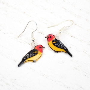 Western Tanager Earrings, Bird Earrings, Bird Jewelry, Dangle & Drop, Cute Animal Earrings, Unique Earrings, Handmade Earrings, Bird Gift image 1