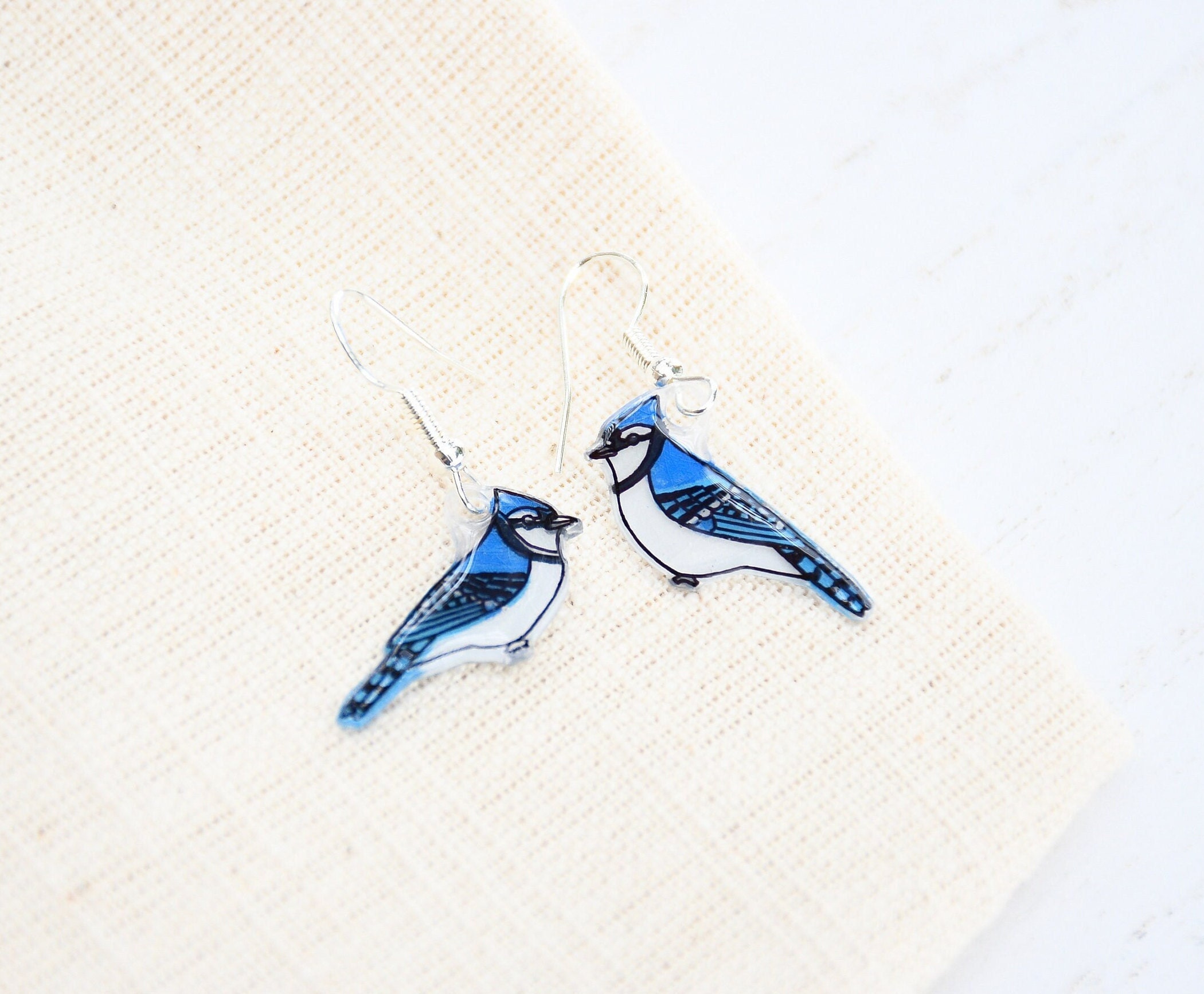 Blue Jay Earrings, Bird Earrings, Dangle & Drop, Handmade Earrings