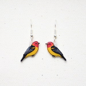 Western Tanager Earrings, Bird Earrings, Bird Jewelry, Dangle & Drop, Cute Animal Earrings, Unique Earrings, Handmade Earrings, Bird Gift image 2