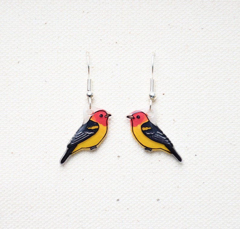 Western Tanager Earrings, Bird Earrings, Bird Jewelry, Dangle & Drop, Cute Animal Earrings, Unique Earrings, Handmade Earrings, Bird Gift image 2