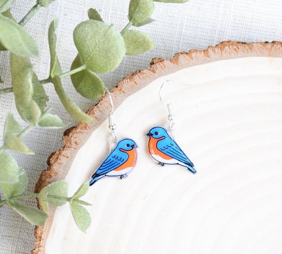 Handmade Bluebird Dangle Earrings, Hypoallergenic Birder Gift, Bird Earrings, Cute Birdwatcher Gift, Blue Bird Art, Handmade Bird Jewelry