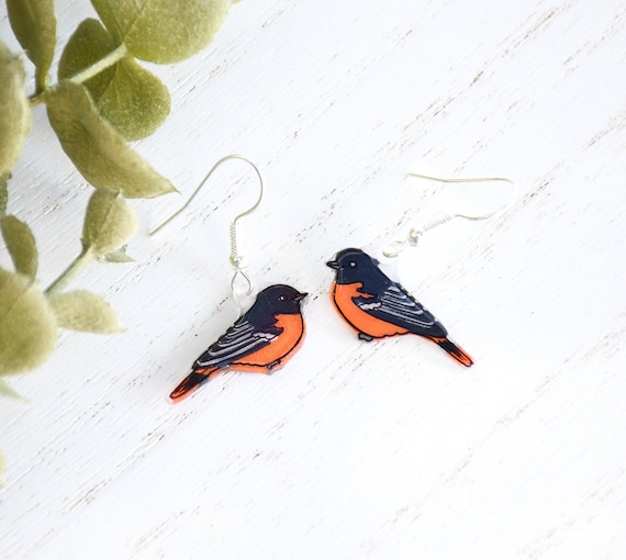 Baltimore Oriole Earrings, Bird Earrings, Dangle & Drop, Cute Animal, Unique Earrings, Everyday Bird Jewelry, Handmade Earrings, Bird Gift