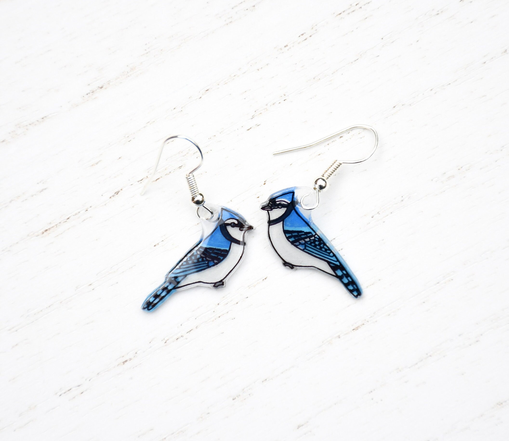 Blue Jay Earrings, Bird Earrings, Dangle & Drop, Handmade Earrings