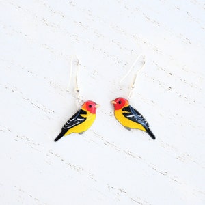 Western Tanager Earrings, Bird Earrings, Bird Jewelry, Dangle & Drop, Cute Animal Earrings, Unique Earrings, Handmade Earrings, Bird Gift image 4