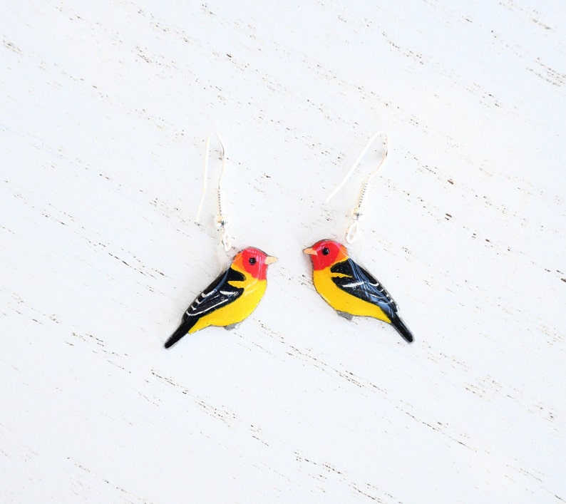 Western Tanager Earrings, Bird Earrings, Bird Jewelry, Dangle & Drop, Cute Animal Earrings, Unique Earrings, Handmade Earrings, Bird Gift image 4