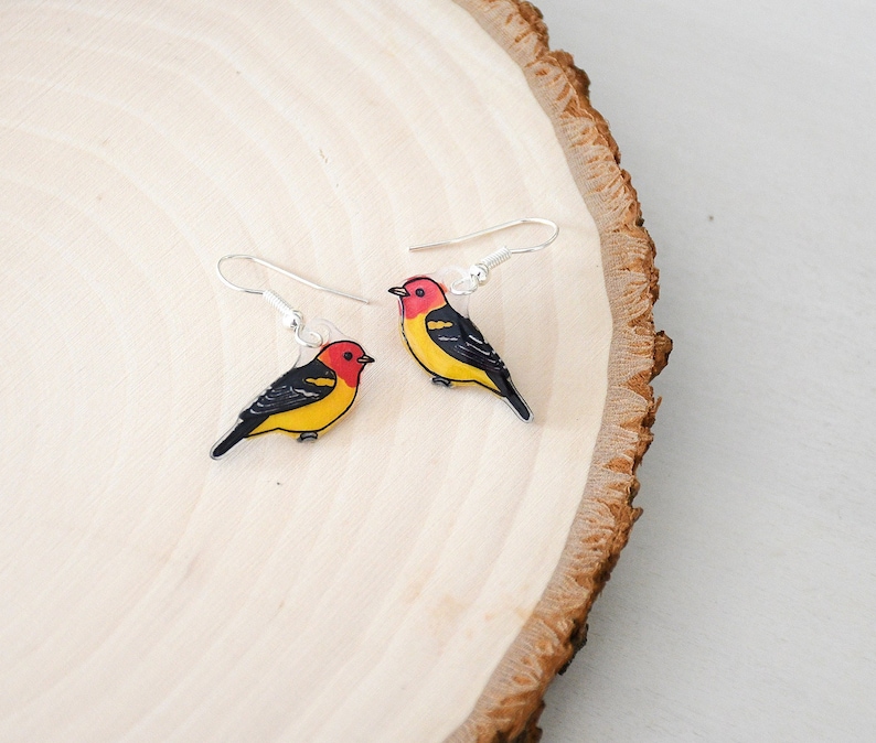 Western Tanager Earrings, Bird Earrings, Bird Jewelry, Dangle & Drop, Cute Animal Earrings, Unique Earrings, Handmade Earrings, Bird Gift image 6
