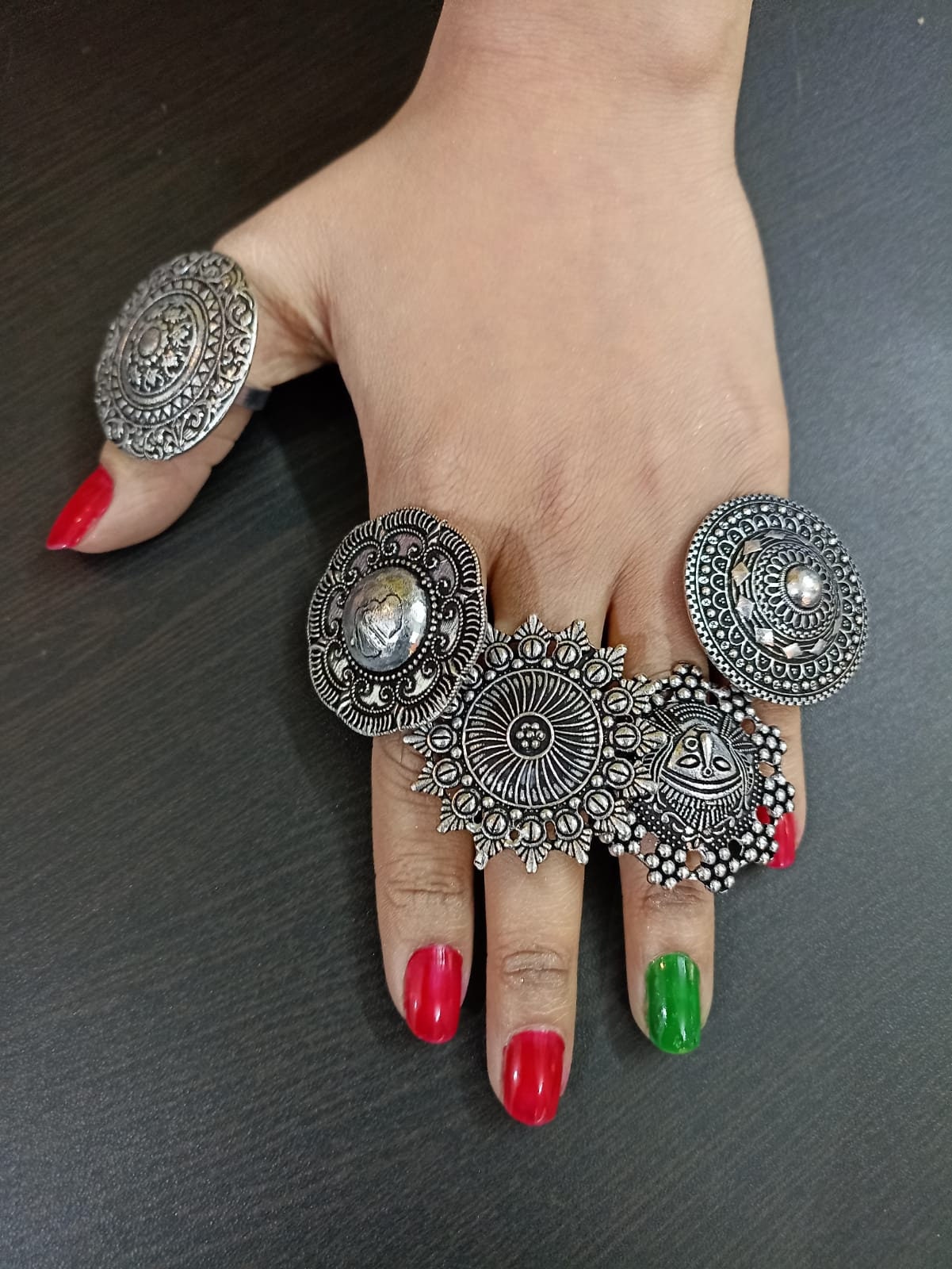 Oxidized German Silver Adjustable Finger Ring for Women & Girls - Etsy