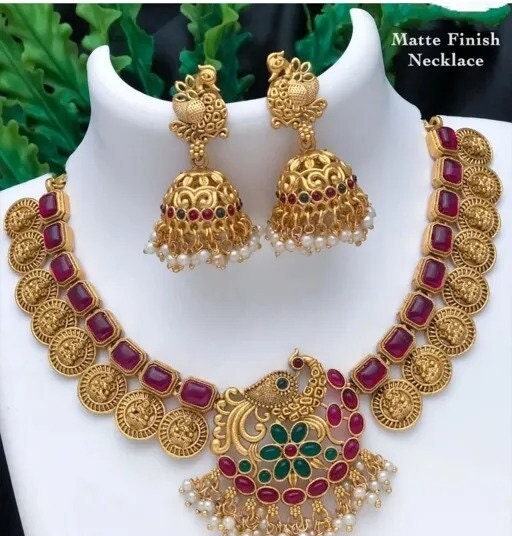 Indian Traditional Matte Gold Jewellery Set Temple Jewellery Etsy