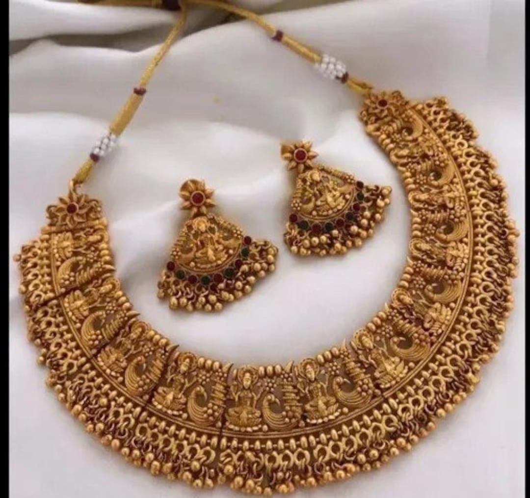 Indian Traditional Matte Gold Jewellery Set Temple Jewellery Etsy