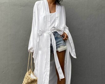 Ethereal Self Belted Kimono Robe Beach Bikini Cover Up for Women | Unique & Aesthetic Dress for Bachelorette Beach Party