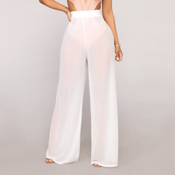 See Through Boho Wide Leg High Waist Trousers for Beach Long - Etsy