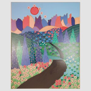 Contemporary Mountain Landscape Painting | 16x20 Original Art | Flowering Mountain Wall Art