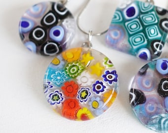 Murano Italian Glass Pendant Necklace with Metal Chain