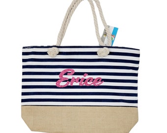 Erice Italian Linen Nautical Sailor-style Large Tote Bag with Rope Handles - Made in Italy