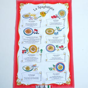 Rode Italiaanse theedoek La spaghettita met recepten katoen gemaakt in Italië