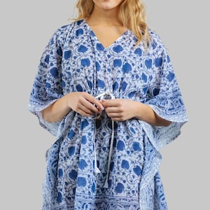 Blue and White Block Print Floral Caftan