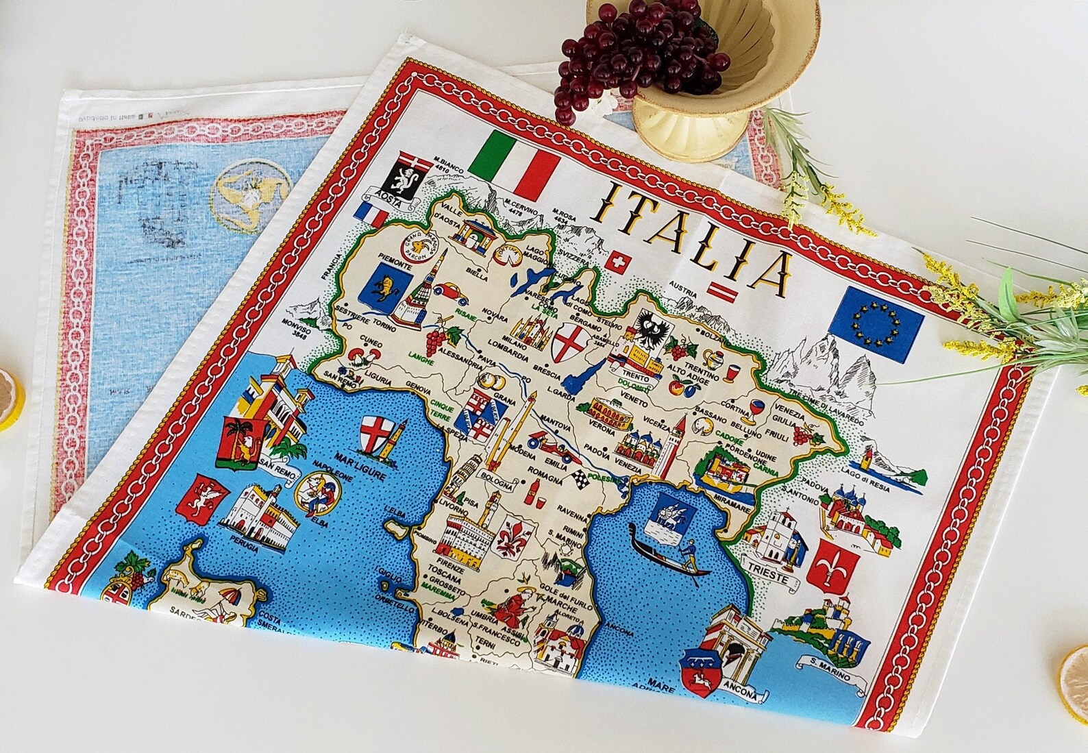 Italia Cotton Tea Towel Made in Italy Linen Map Etsy