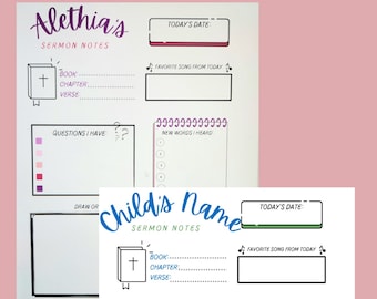 sermon notes for kids bible study journal for children printable Church worksheets kids bible journal personalized kids sermon note journal