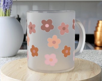 taza de vidrio boho taza floral con flores retro taza de margarita de vidrio esmerilado taza de regalo del día de las madres taza de novia regalo