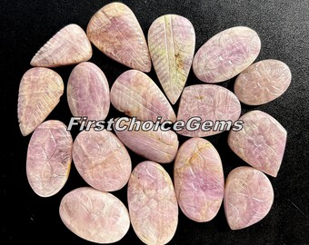 Carved Kunzite Gemstone Cabochons: Mix Shapes, AAA Quality (20-40mm)