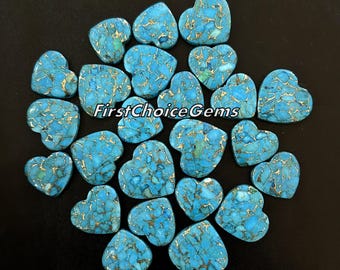 Blue Copper Turquoise Heart Cabochons: Gemstone Jewelry Making Lot