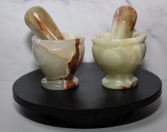 Hand-Carved Green Onyx Mortar & Pestle – 2-Piece Set