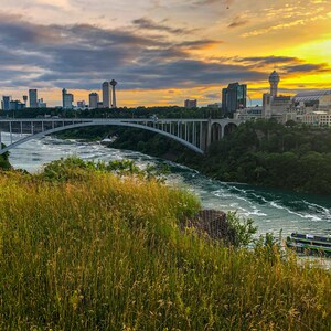 Niagara Falls sunset and Rainbow Bridge print