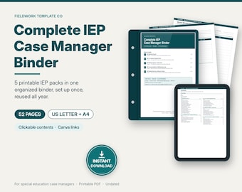 IEP Binder Bundle, Complete IEP Case Manager Binder, Iep Meeting Planner, Sped Printable Forms, Service Minutes Tracker, Letter + A4 PDF
