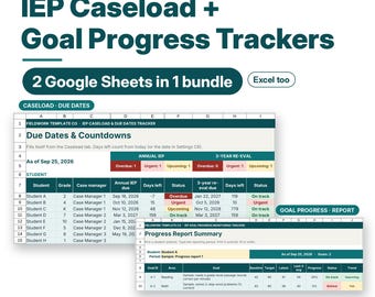 IEP Tracker Google Sheets Bundle, IEP Caseload Tracker and Goal Progress Monitoring Spreadsheet, Special Education Case Manager