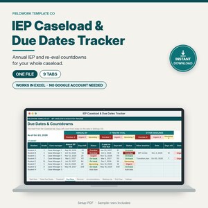IEP Caseload Tracker Google Sheets, IEP Due Dates & Re-Evaluation Countdown, Service Minutes, Accommodations, Special Education Case Manager image 1