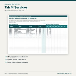 IEP Caseload Tracker Google Sheets, IEP Due Dates & Re-Evaluation Countdown, Service Minutes, Accommodations, Special Education Case Manager image 7