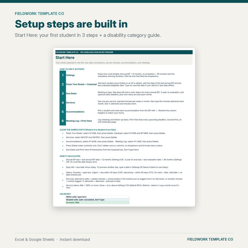 IEP Caseload Tracker Google Sheets, IEP Due Dates & Re-Evaluation Countdown, Service Minutes, Accommodations, Special Education Case Manager image 12