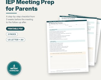 Lista de verificación para padres sobre la reunión del IEP: qué llevar y preguntas para hacer, antes, durante y después de la reunión del IEP de su hijo/a (PDF imprimible).