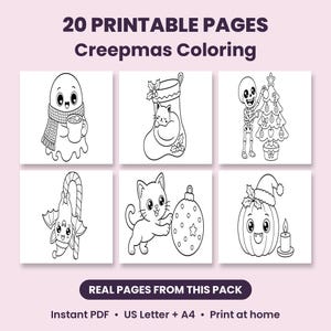 Creepmas Coloring Pages Printable, Spooky Christmas Coloring Sheets for Adults, Bold and Easy Kawaii Goth Holiday PDF