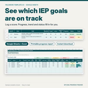 IEP Goal Tracker Google Sheets, IEP Progress Monitoring Spreadsheet, IEP Data Tracking and Goal Data Sheets, Special Education