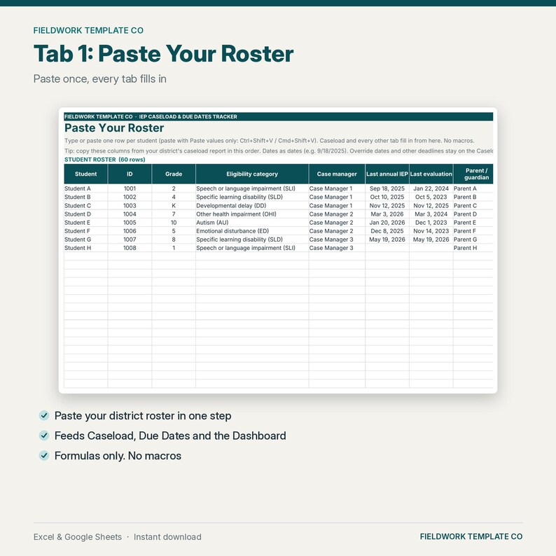 IEP Caseload Tracker Google Sheets, IEP Due Dates & Re-Evaluation Countdown, Service Minutes, Accommodations, Special Education Case Manager image 4