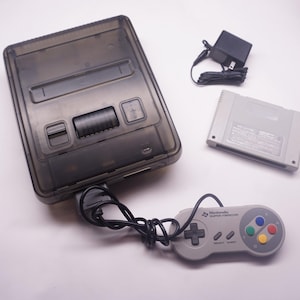 Super Nintendo SNES Famicom System Bundle Style New Black Transparent Shell  Console Cords + Controller Retro Gaming Set