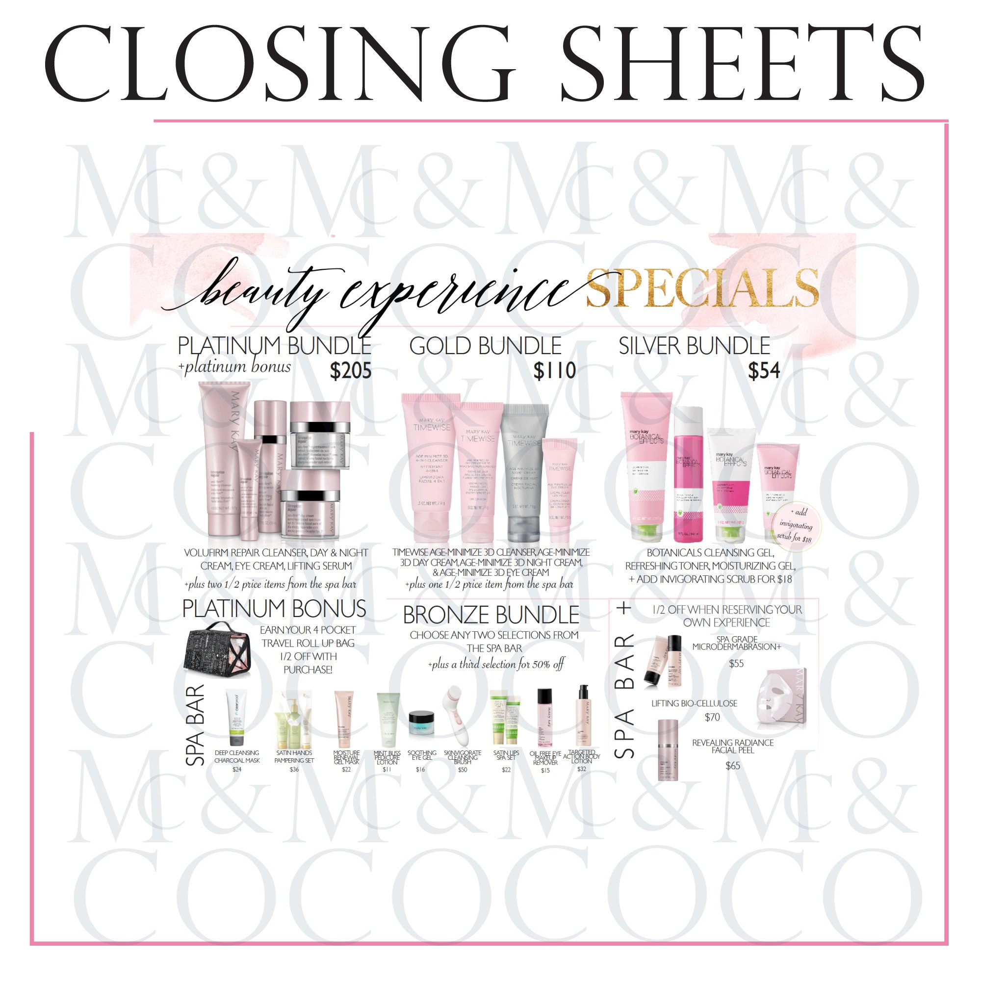 Party Closing Sheets Mary Kay Set Sheets Beauty Experience | Etsy