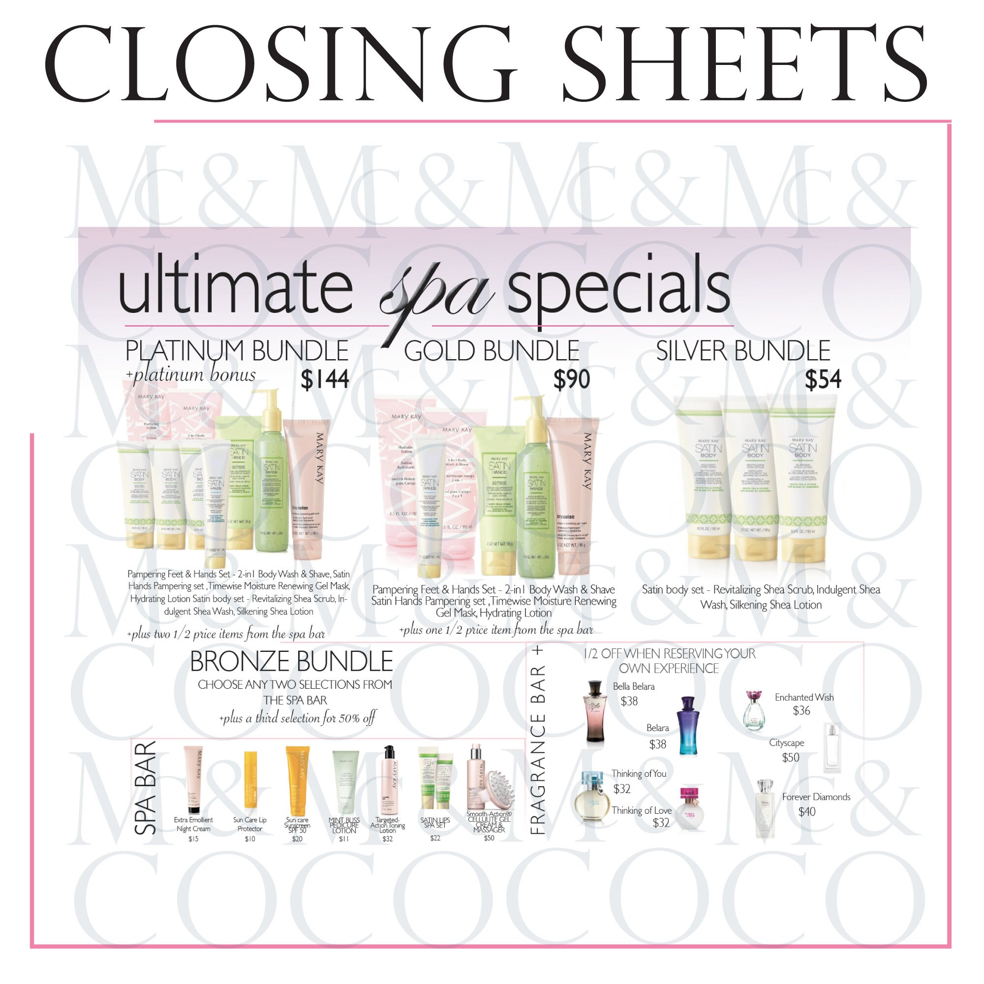 Party Closing Sheets Mary Kay Set Sheets Beauty Experience | Etsy