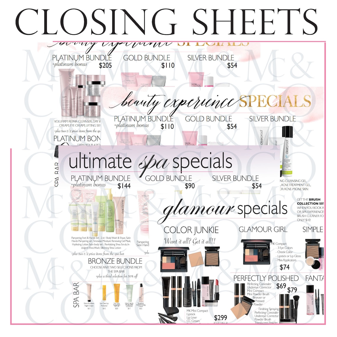 Party Closing Sheets Mary Kay Set Sheets Beauty Experience Etsy