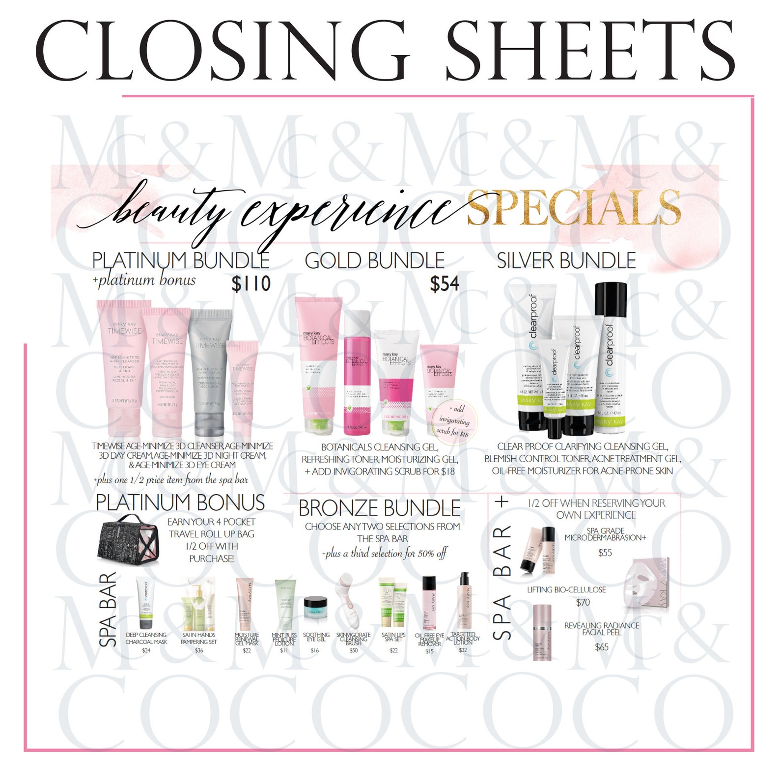 Party Closing Sheets Mary Kay Set Sheets Beauty Experience Etsy