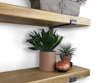 Extra Thick Solid Pine Shelf - Industrial Steel Lipped Brackets | 22cm depth