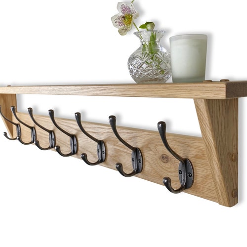Rustic Wooden Coat Rack With Large Cast Iron Hooks Vintage Etsy UK